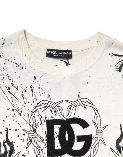 Dolce & Gabbana Witte Pullover Sweater met Angel Print en Logo