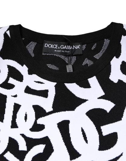Pull en tricot noir et blanc à imprimé logo pour femme de Dolce & Gabbana