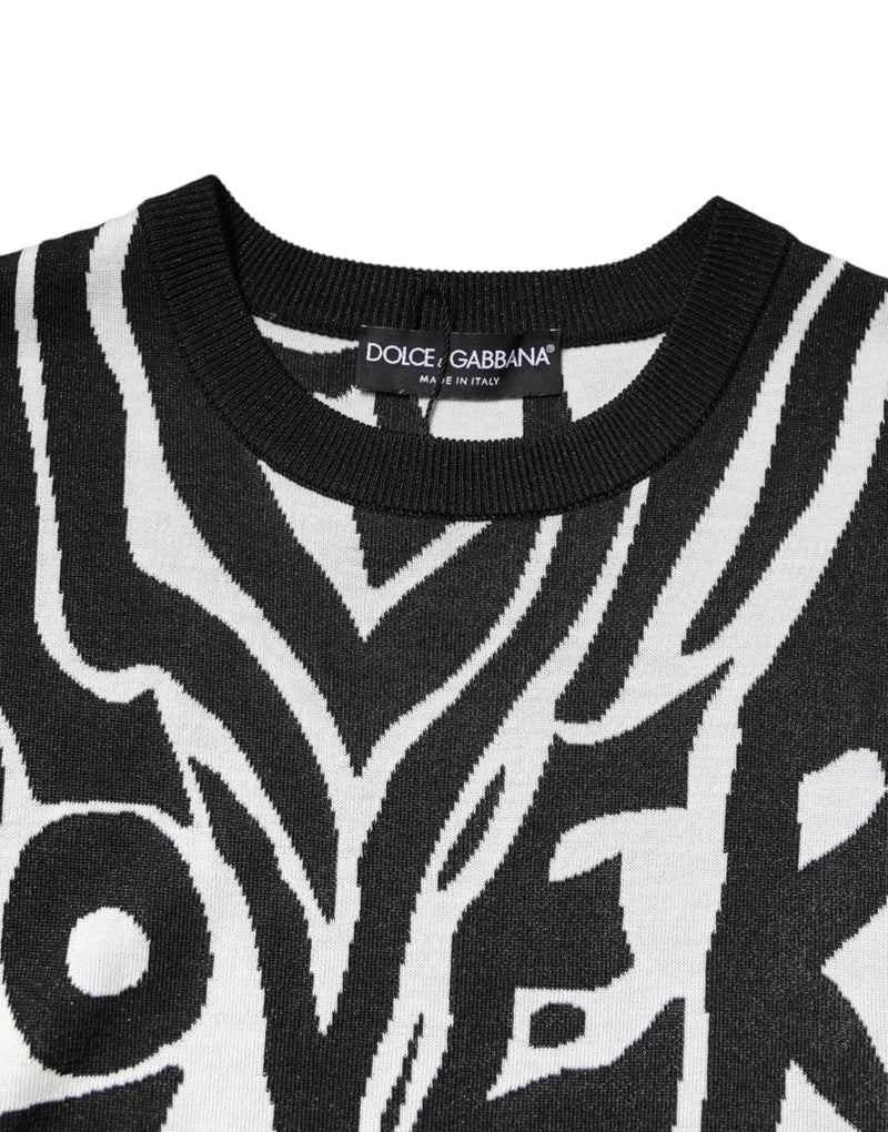 Dolce & Gabbana Black White Print Women Pullover Sweater