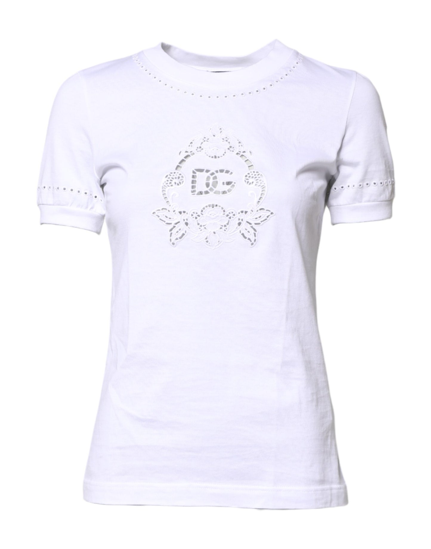 T-shirt à col rond en coton blanc avec logo floral de Dolce & Gabbana