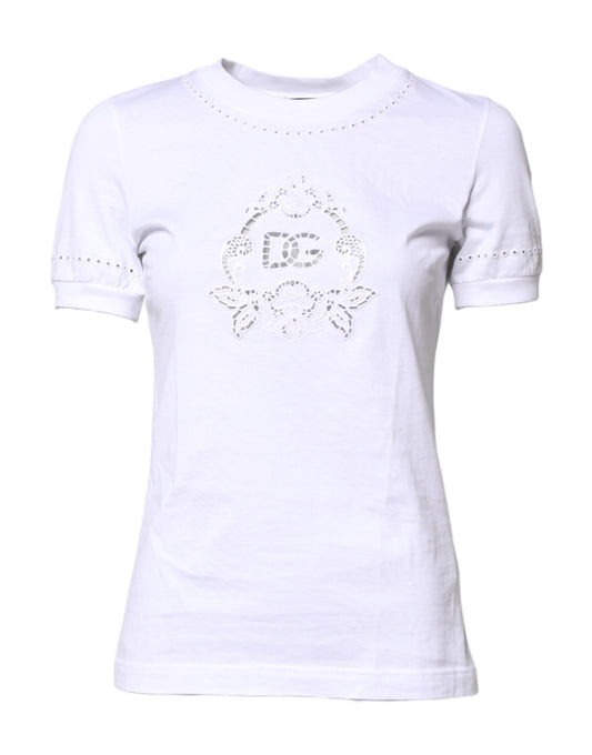T-shirt à col rond en coton blanc avec logo floral de Dolce & Gabbana