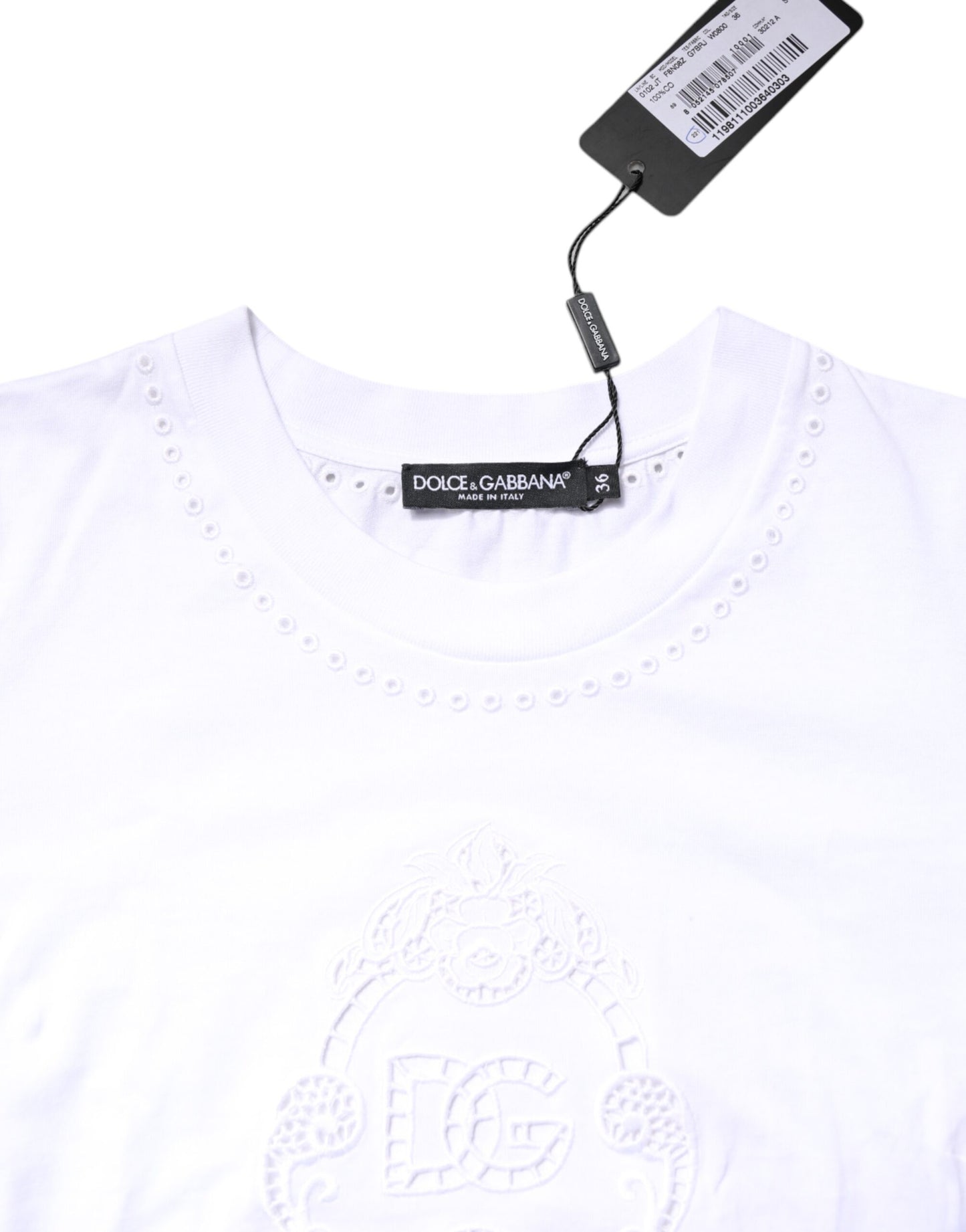 T-shirt à col rond en coton blanc avec logo floral de Dolce & Gabbana