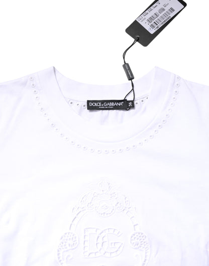 T-shirt à col rond en coton blanc avec logo floral de Dolce & Gabbana