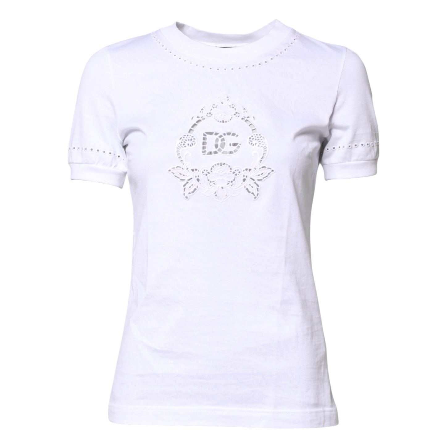 T-shirt à col rond en coton blanc avec logo floral de Dolce & Gabbana