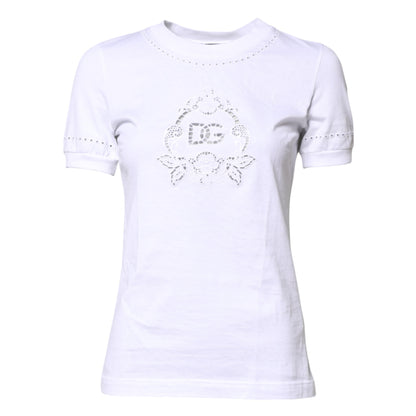 T-shirt à col rond en coton blanc avec logo floral de Dolce & Gabbana