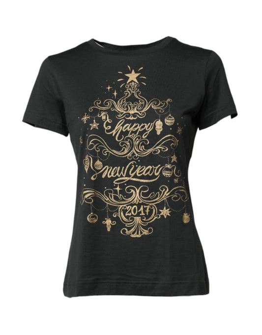 Dolce & Gabbana T-shirt Noir en Coton à Col Rond et Manches Courtes