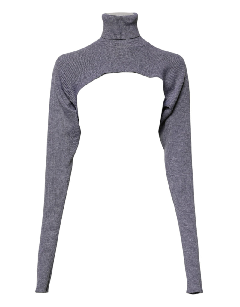 Dolce & Gabbana Gray Wool Knit Turtleneck Cropped Sweater
