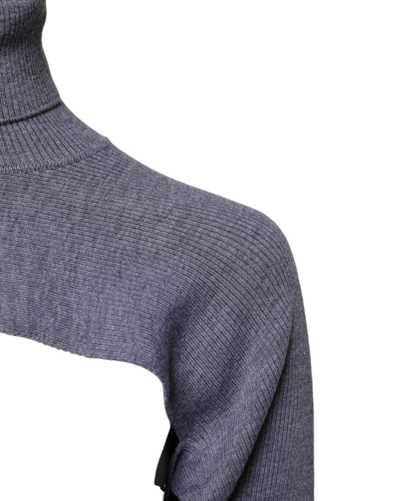 Dolce & Gabbana Gray Wool Knit Turtleneck Cropped Sweater