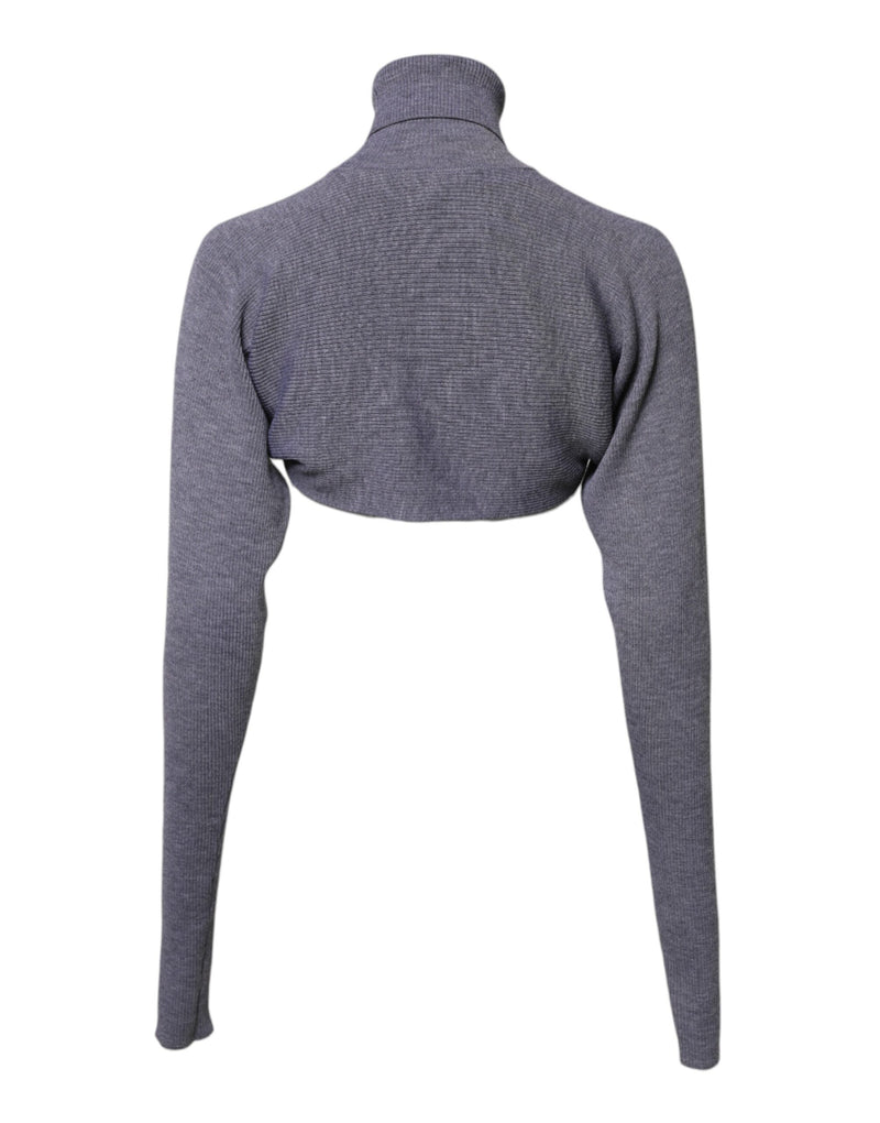 Dolce & Gabbana Gray Wool Knit Turtleneck Cropped Sweater