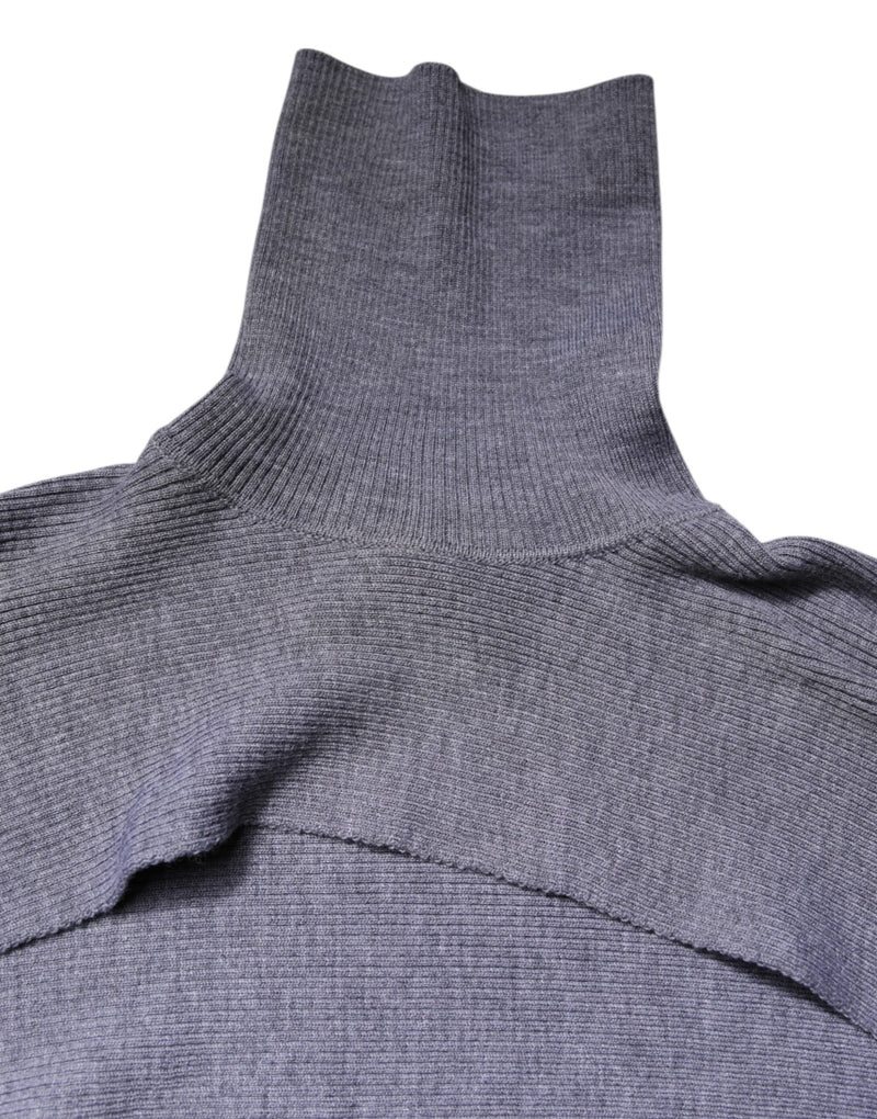 Dolce & Gabbana Gray Wool Knit Turtleneck Cropped Sweater
