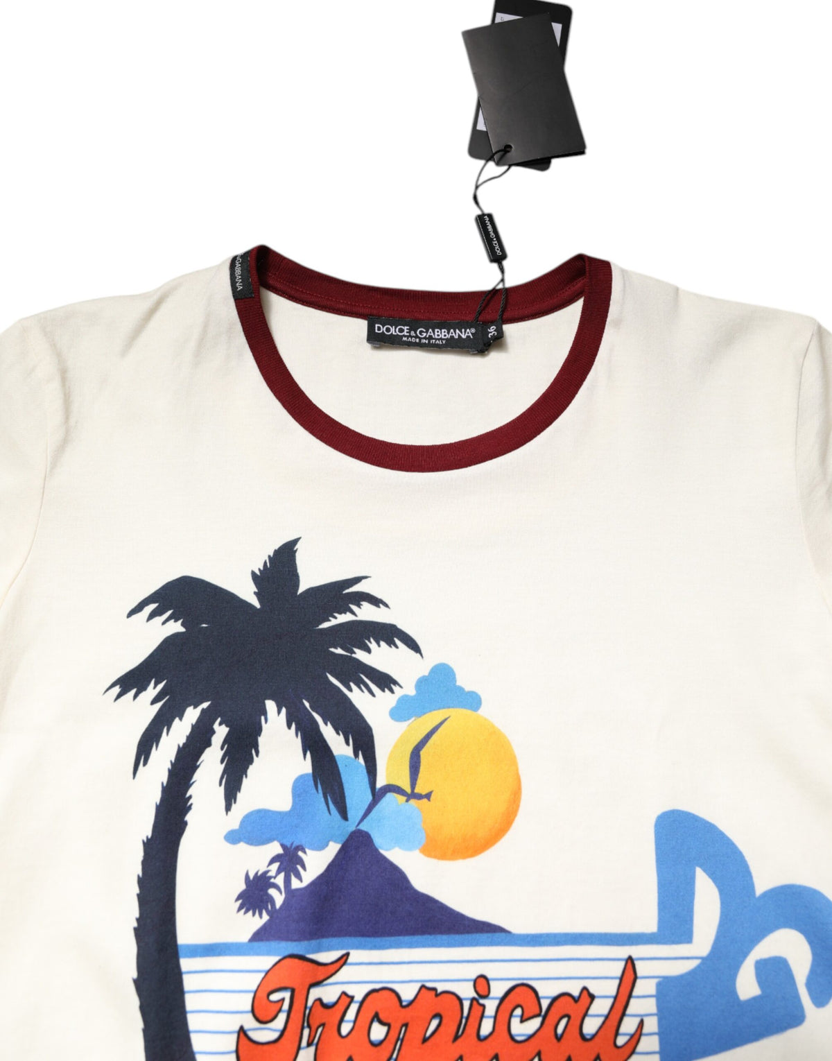 Dolce & Gabbana T-shirt Femme Blanc en Coton Imprimé à Manches Courtes