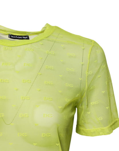Dolce & Gabbana groen nylon doorschijnend dames topje met korte mouwen