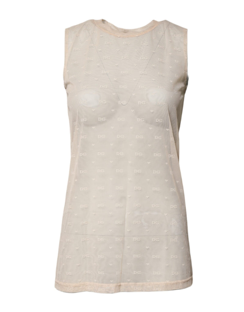 Dolce & Gabbana Top sans Manches en Nylon Logo Ivory