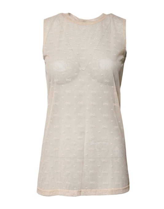 Dolce & Gabbana Top sans manches en nylon ivoire avec logo