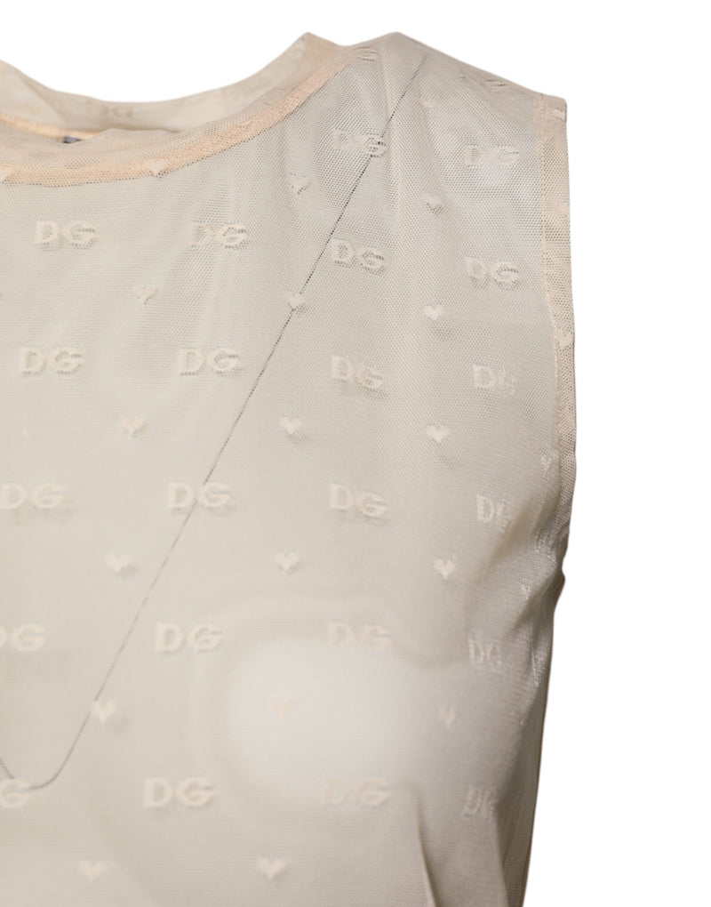 Dolce & Gabbana Top sans Manches en Nylon Logo Ivory