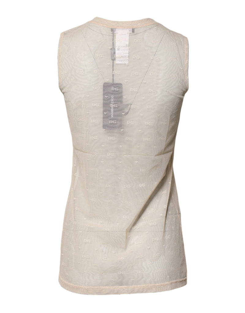Dolce & Gabbana Top sans Manches en Nylon Logo Ivory