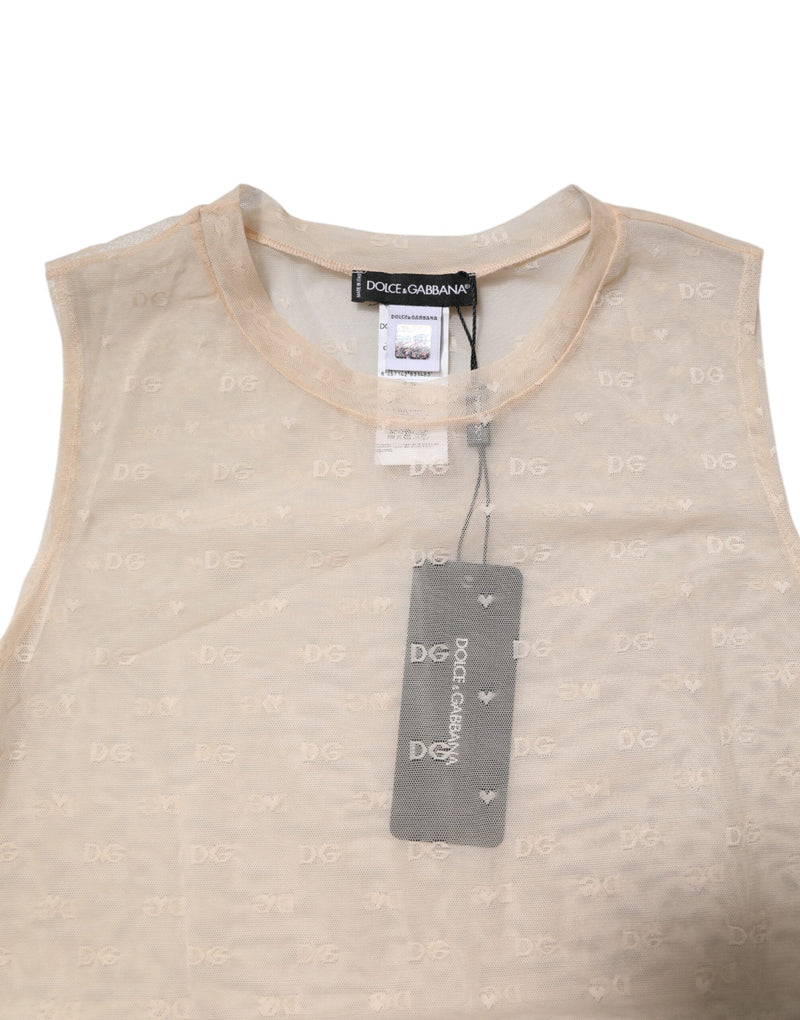 Dolce & Gabbana Top sans Manches en Nylon Logo Ivory