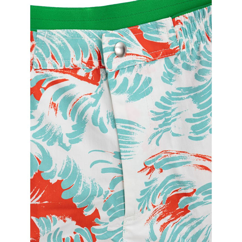 Bottega Veneta White Polyamide Swim Short with Feather Print