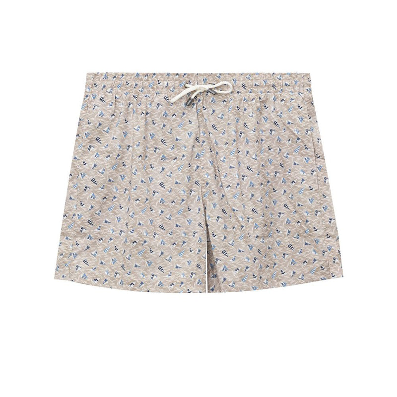 Canali Beige Polyester Swim Short with Sails Print