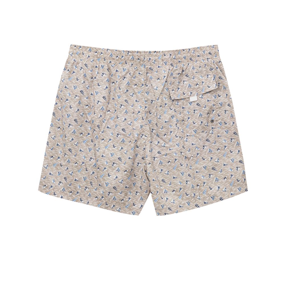 Canali Beige Polyester Swim Short with Sails Print