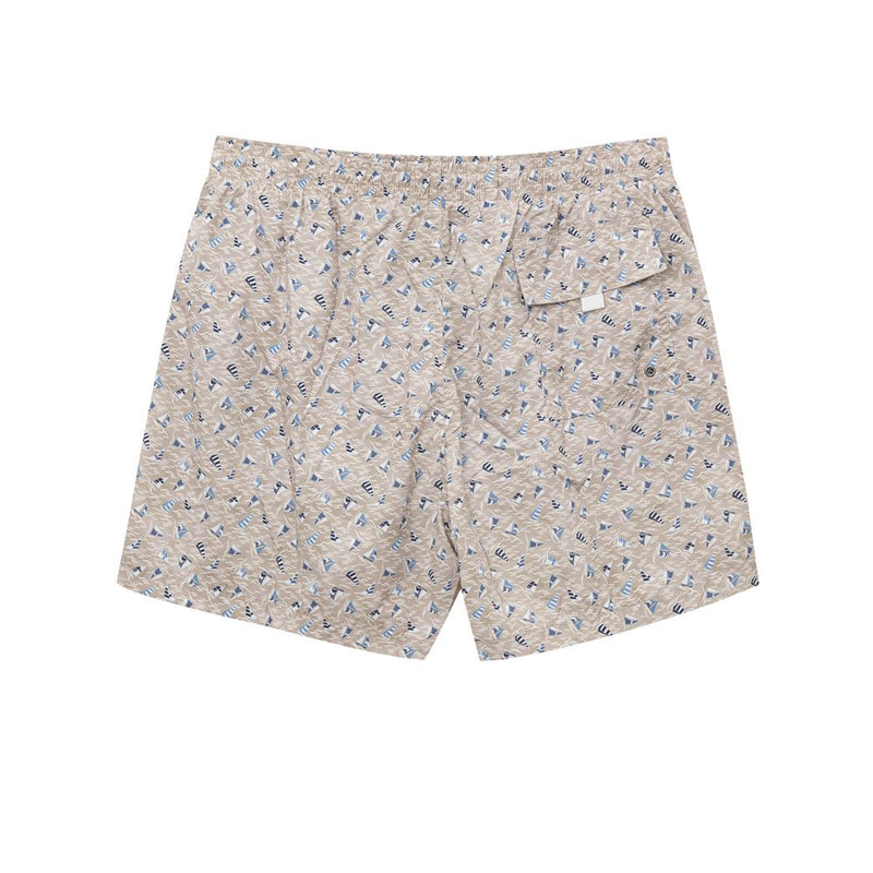 Canali Beige Polyester Swim Short with Sails Print