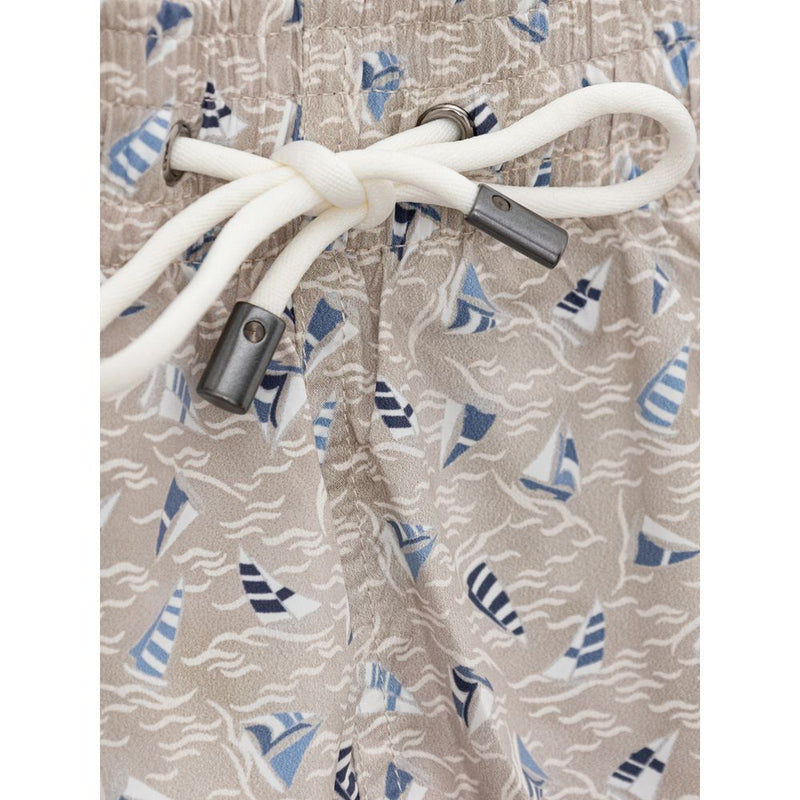 Canali Beige Polyester Swim Short with Sails Print