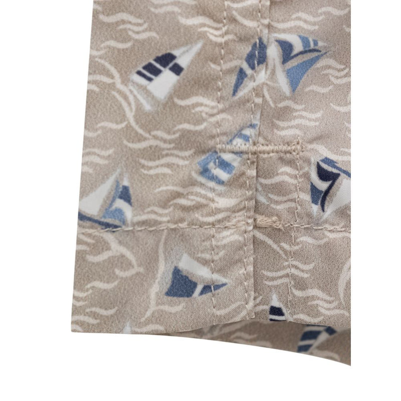 Canali Beige Polyester Swim Short with Sails Print