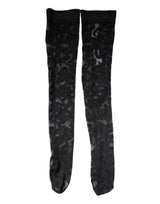 Dolce & Gabbana Black Floral Lace Cotton Stretch Stockings