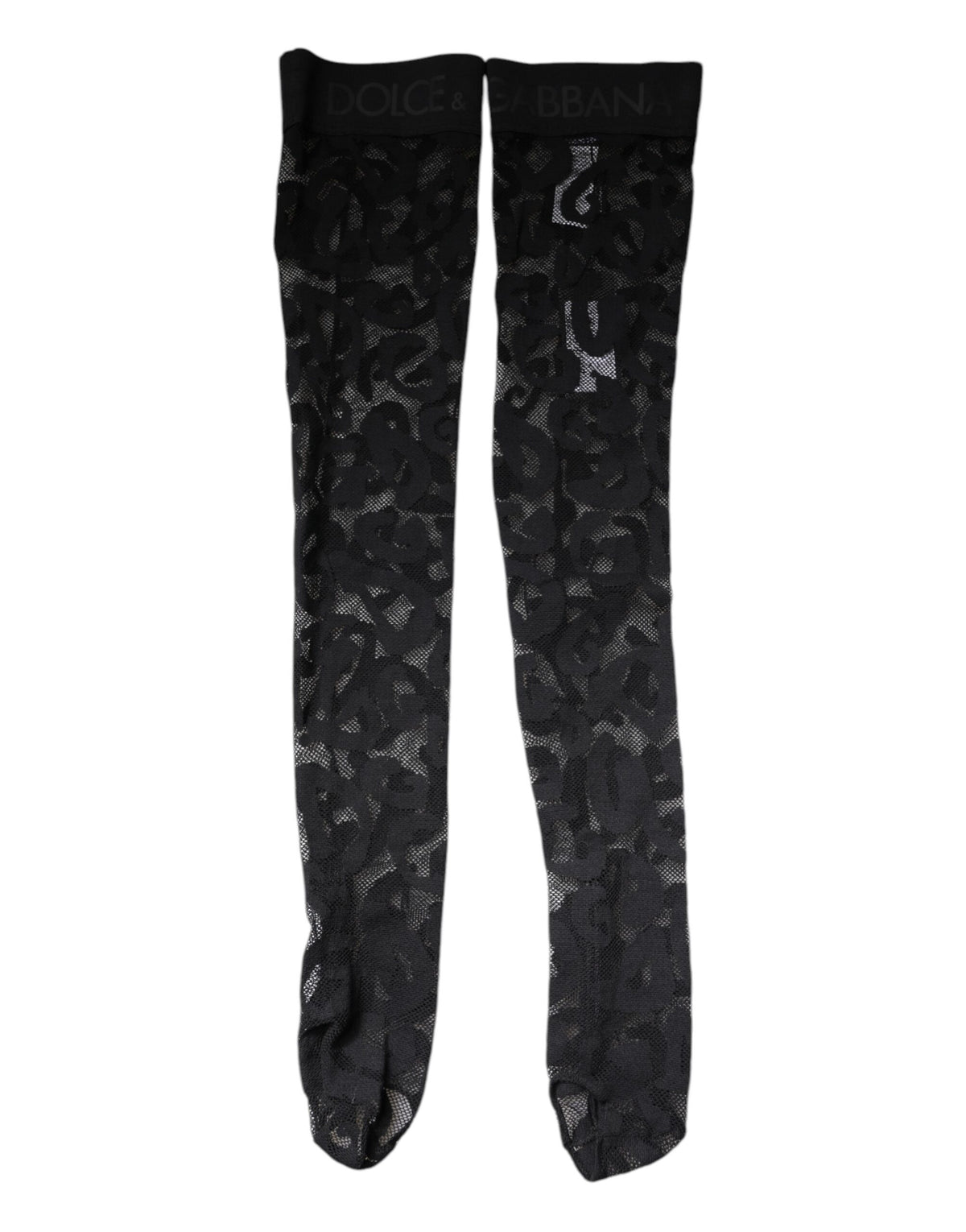 Dolce & Gabbana Black Floral Lace Cotton Stretch Stockings
