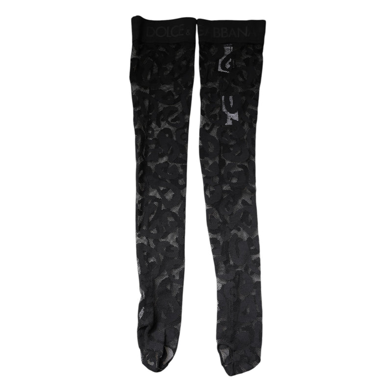 Dolce & Gabbana Black Floral Lace Cotton Stretch Stockings