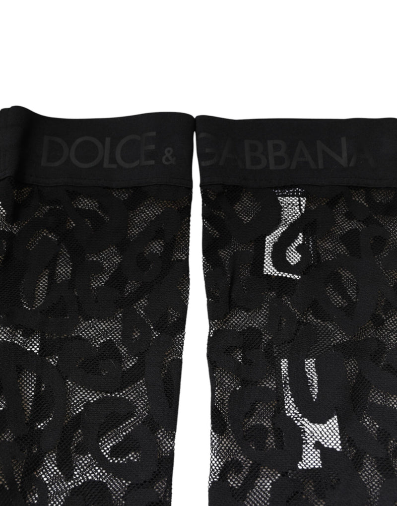 Dolce & Gabbana Black Floral Lace Cotton Stretch Stockings