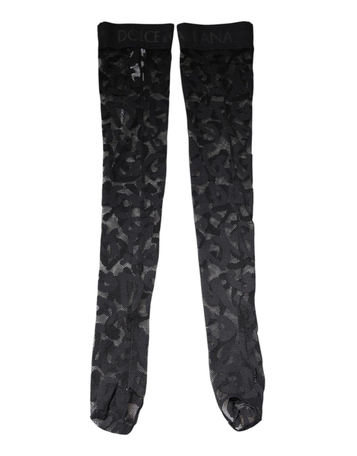 Dolce & Gabbana Black Floral Lace Cotton Stretch Stockings