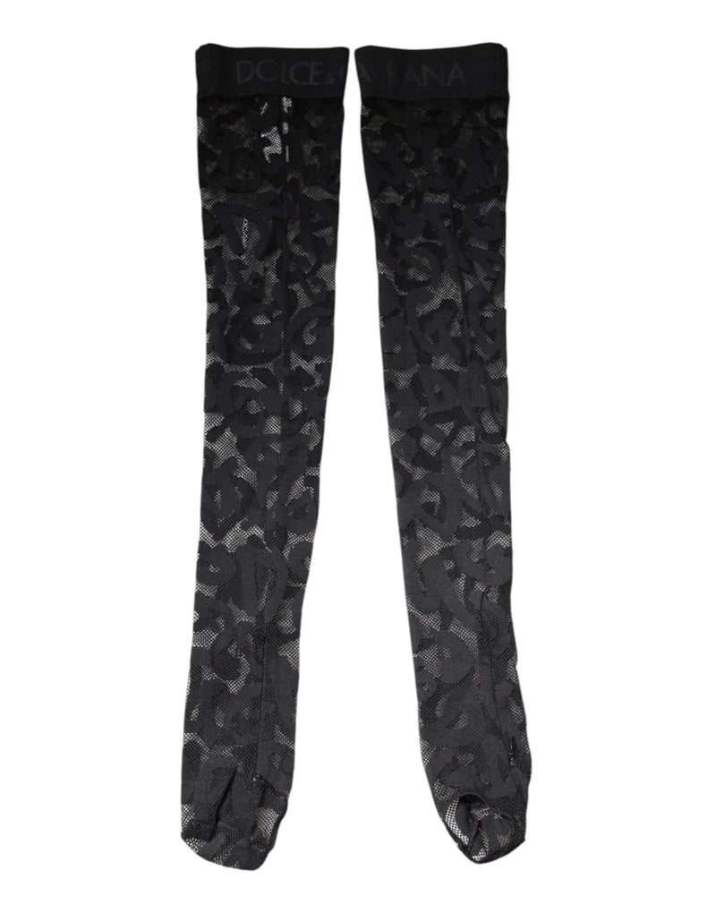 Dolce & Gabbana Black Floral Lace Cotton Stretch Stockings
