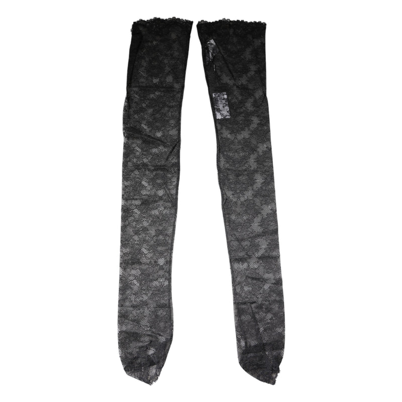 Dolce & Gabbana Black Floral Lace Cotton Stretch Stockings
