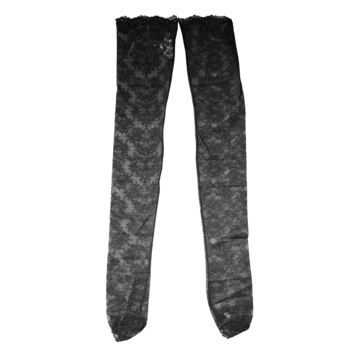 Dolce & Gabbana Black Floral Lace Cotton Stretch Stockings