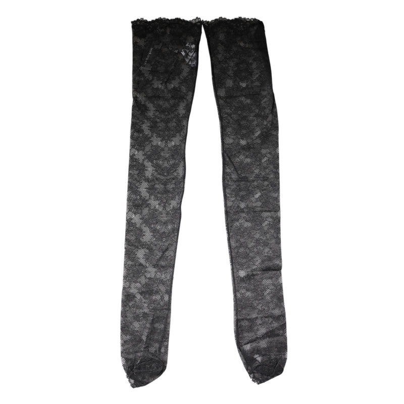 Dolce & Gabbana Black Floral Lace Cotton Stretch Stockings