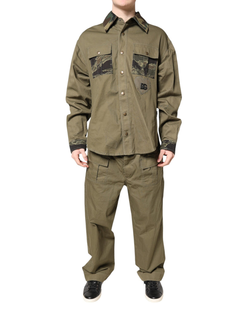 Ensemble décontracté composé d'une chemise et d'un pantalon en coton extensible brun de Dolce &amp; Gabbana.