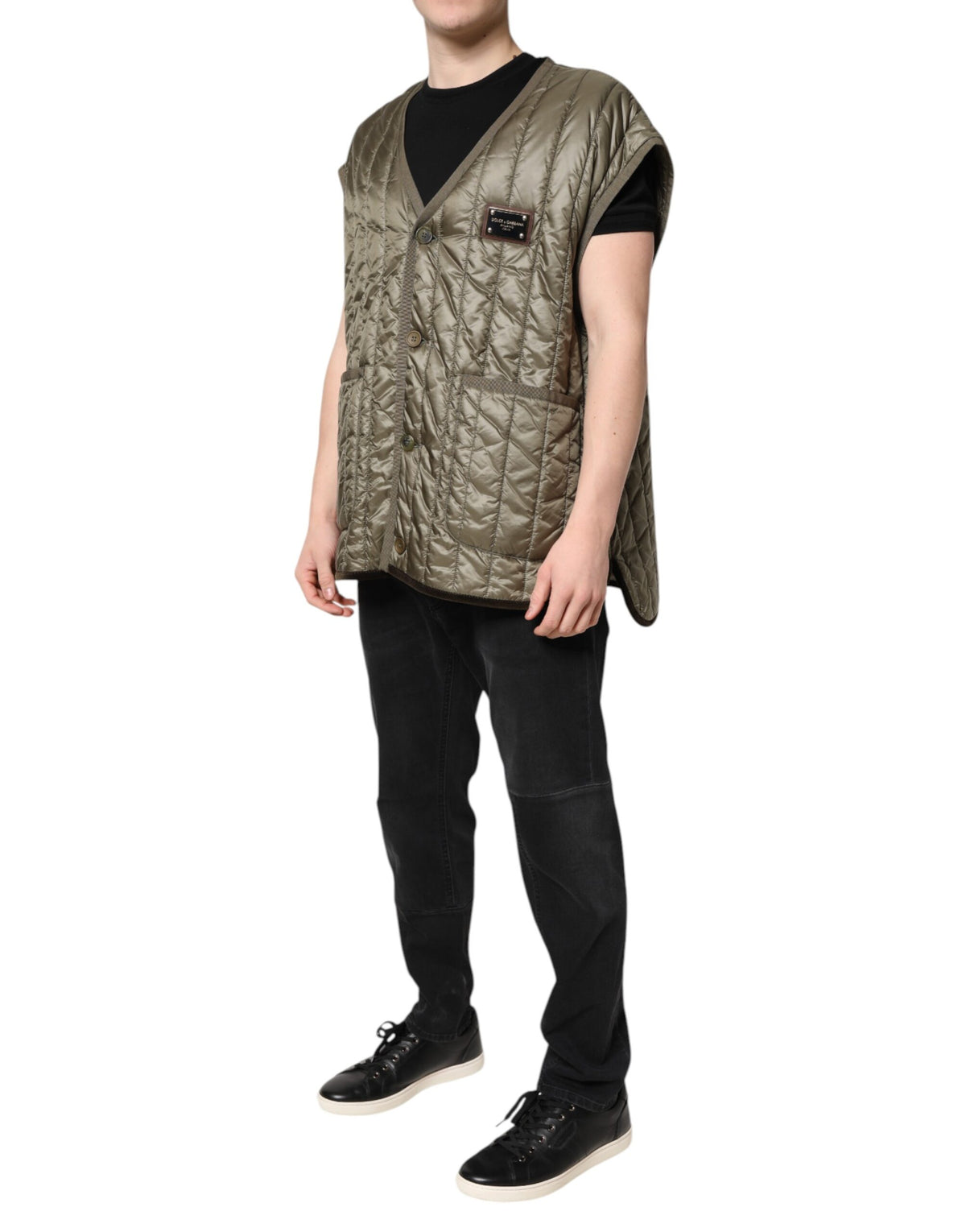 Gilet matelassé Dolce & Gabbana avec plaque logo marron