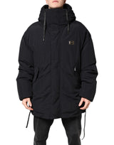 Parka à capuche zippée en nylon noir de Dolce & Gabbana