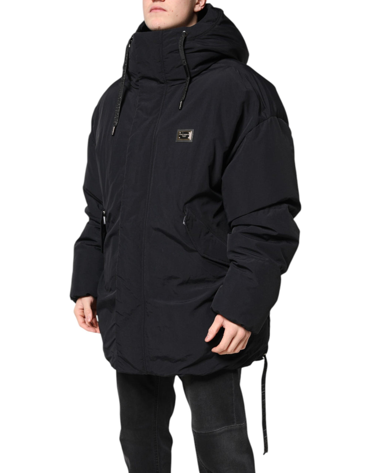 Parka à capuche zippée en nylon noir de Dolce & Gabbana