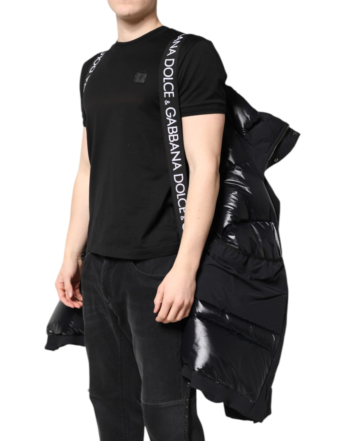 Parka à capuche zippée en nylon noir de Dolce & Gabbana