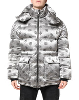 Veste matelassée à capuche zippée argentée avec logo Dolce & Gabbana