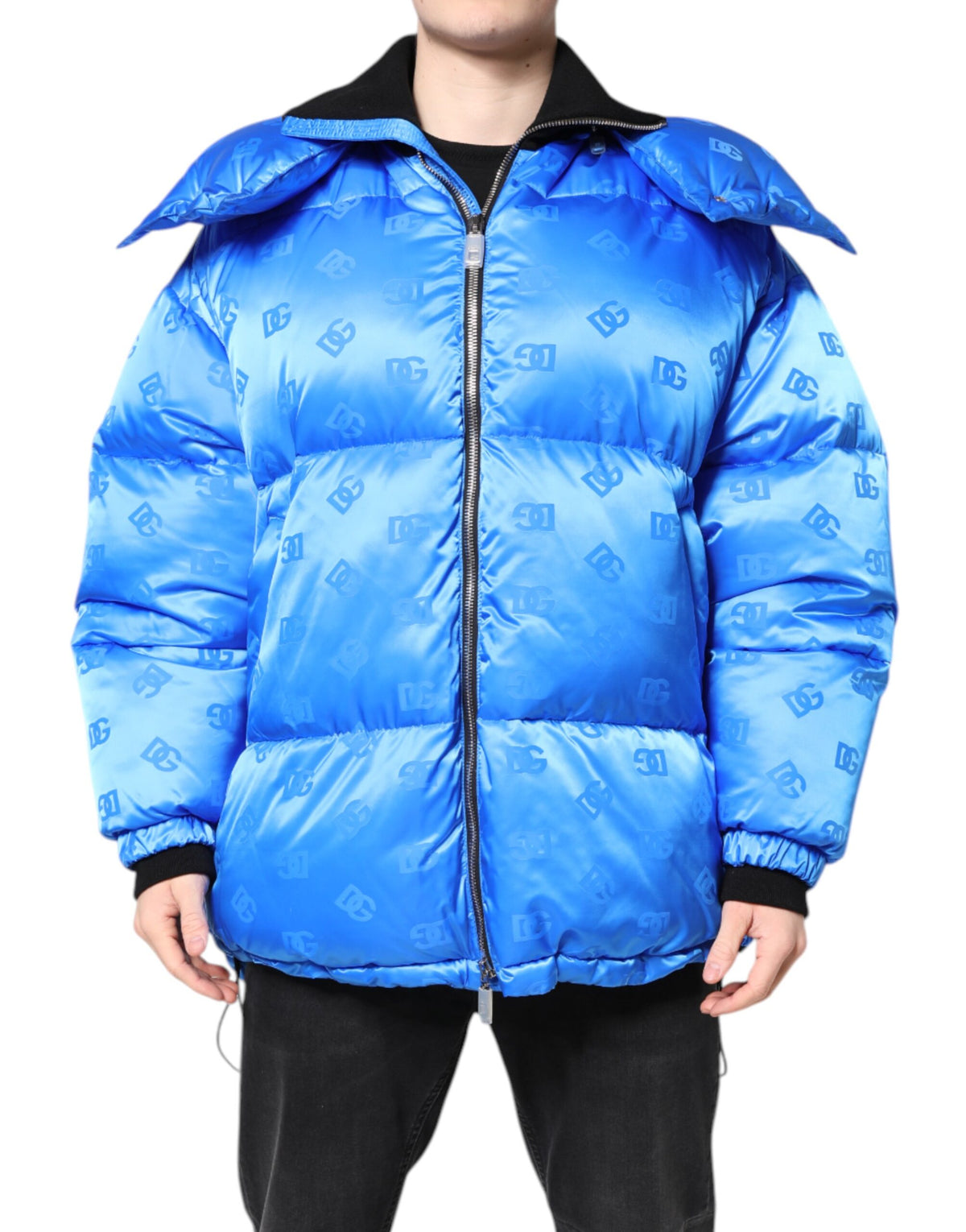 Veste matelassée à capuche zippée avec logo bleu de Dolce & Gabbana