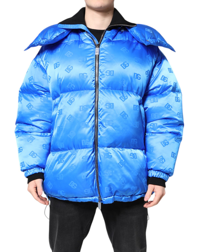 Veste matelassée à capuche zippée avec logo bleu de Dolce & Gabbana
