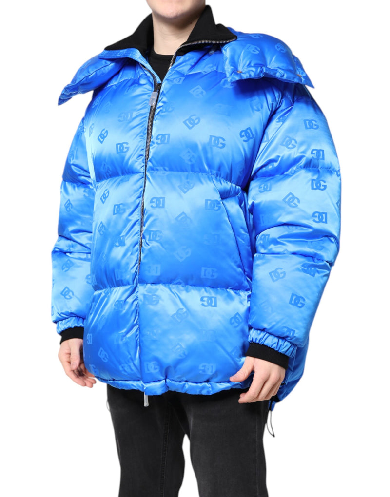 Veste matelassée à capuche zippée avec logo bleu de Dolce & Gabbana