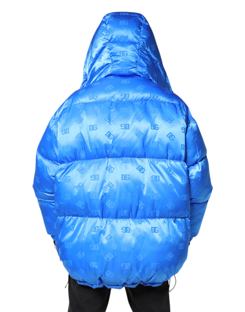 Veste matelassée à capuche zippée avec logo bleu de Dolce & Gabbana