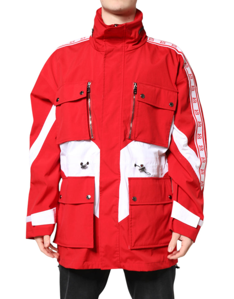 Veste coupe-vent à fermeture éclair intégrale en nylon rouge et blanc de Dolce & Gabbana