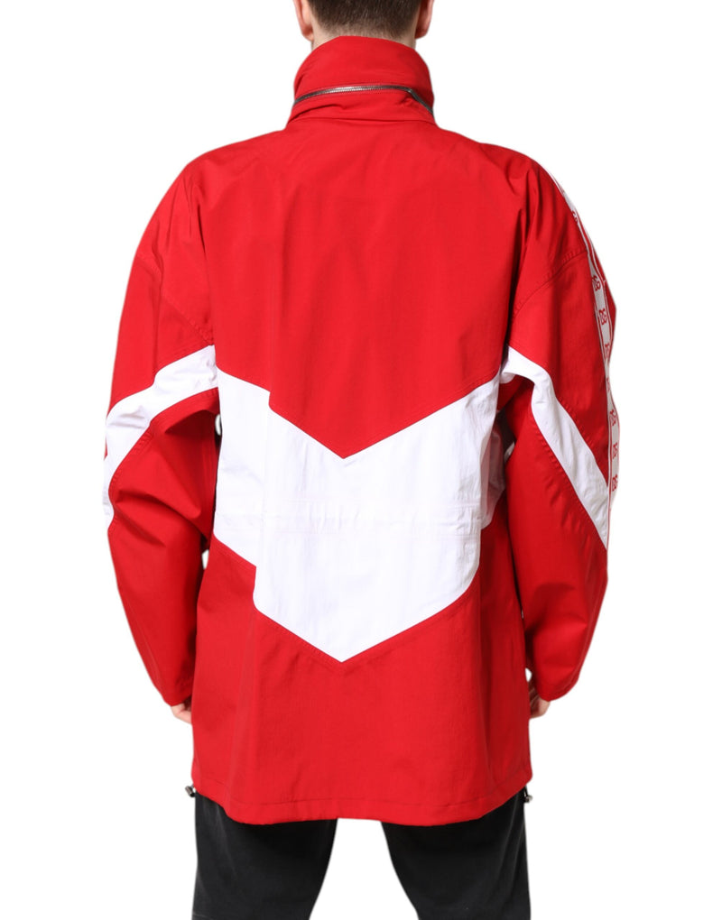 Veste coupe-vent à fermeture éclair intégrale en nylon rouge et blanc de Dolce & Gabbana