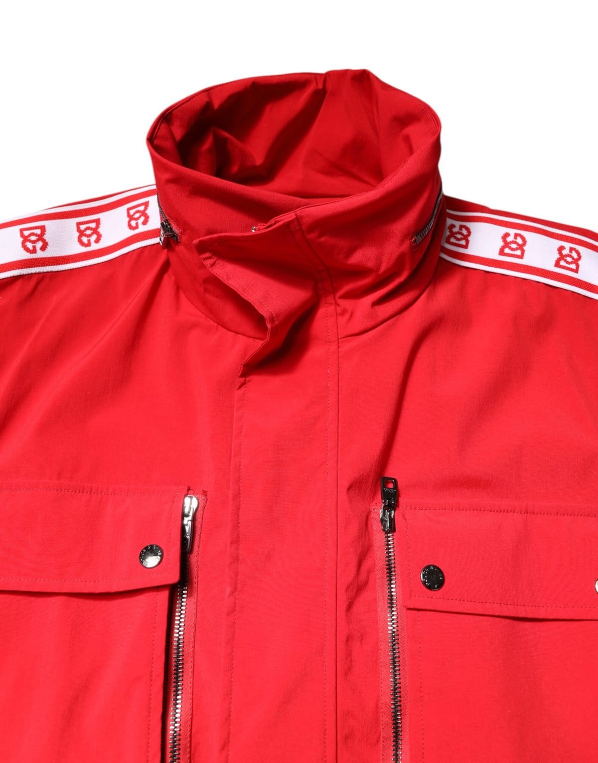 Veste coupe-vent à fermeture éclair intégrale en nylon rouge et blanc de Dolce & Gabbana