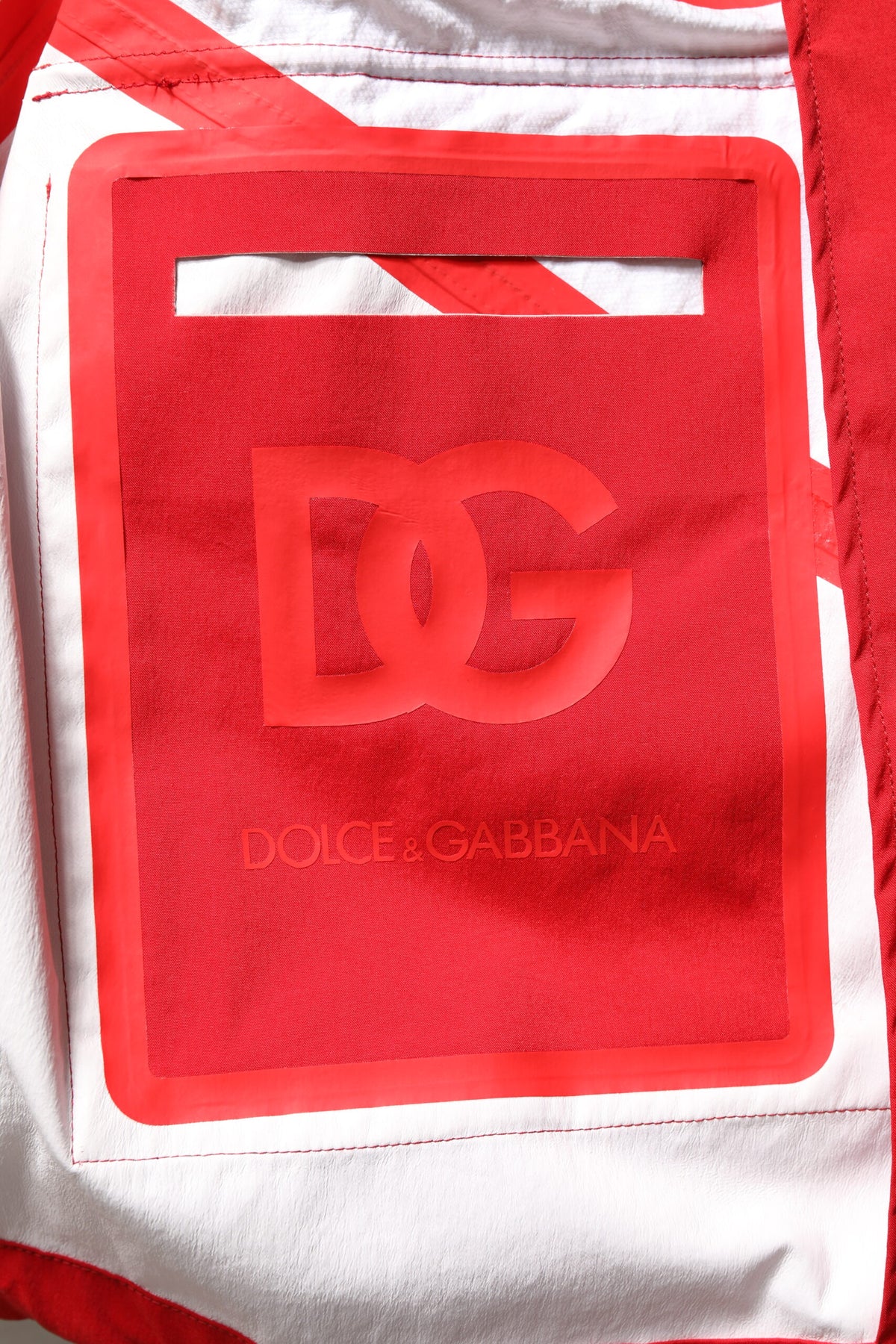 Veste coupe-vent à fermeture éclair intégrale en nylon rouge et blanc de Dolce & Gabbana